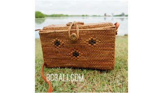 handmade rattan grass natural bags purse motif with flower strap 